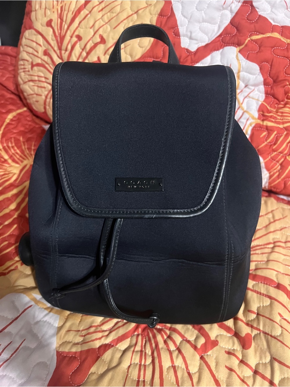 Coach Black Leather Logo Patch Backpack